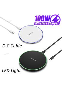 LED Light Wireless Charger Pad Type-C to C Cable For iPhone 17 16 15 14 13 12 11 Pro Max Samsung Xiaomi Fast Charging Station