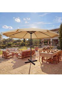 Sonnenschirm Meran Pro, Gastronomie Marktschirm mit Volant &Oslash; 5m Polyester/Alu 28kg ~ creme ohne St&auml;nder