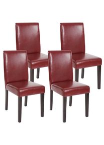 4er-Set Esszimmerstuhl Stuhl K&uuml;chenstuhl Littau ~ Kunstleder, rot-braun, dunkle Beine