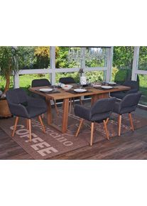 6er-Set Esszimmerstuhl HWC-A50 II, Stuhl K&uuml;chenstuhl, Retro 50er Jahre Design ~ Textil, grau, helle Beine