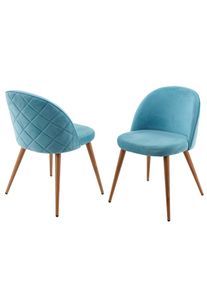 2er-Set Esszimmerstuhl HWC-D53, Stuhl K&uuml;chenstuhl Retro 50er Jahre Design, Samt ~ t&uuml;rkis