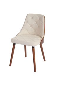 Esszimmerstuhl HWC-A75, Besucherstuhl K&uuml;chenstuhl, Walnuss-Optik Bugholz MVG-zertifiziert ~ Kunstleder creme