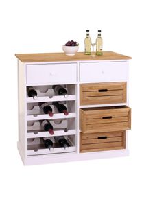 Weinregal HWC-B96, Kommode Flaschenregal f&uuml;r 12 Flaschen mit Schubladen, Landhaus 86x87x37cm