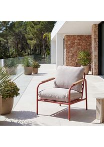 Aluminium-Gartensessel HWC-O11, Outdoor Stuhl Gartenstuhl, Olefin Stoff/Textil (205 g/m&sup2;) ~ terrakotta Polster beige