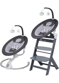 Hochstuhl BABYGO "Family Homey Set, grau/dunkelgrau", Kinder, grau (grau, dunkelgrau), St&uuml;hle Hochstuhl, mit elektrischer Babywippe inkl. Spielbogen