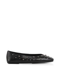 Ballerina Marc Cain "Collections", Damen, Gr. 40, schwarz, Leder, Schuhe Ballerina, Flats, Slipper, Schlupfschuh mit gl&auml;nzenden Nieten verziert