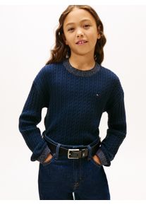 Strickpullover Tommy Hilfiger, M&auml;dchen, Gr. 8 (128), blau (schwarz night navy), Strick, Obermaterial: 92% Baumwolle, 6% Viskose, 2% Polyester, unifarben, regular fit normal, Rundhals, eingesetzt B&uuml;ndchen, Pullover Strickpullover, Regular fit, f&uuml;r Kinder bis 16 Jahre