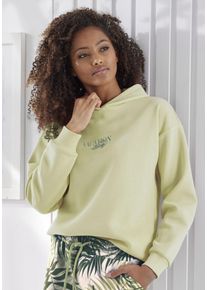 Hoodie Lascana, Damen, Gr. 40/42, gr&uuml;n, Sweatware, Obermaterial: 60% Baumwolle, 40% Polyester, bedruckt, unifarben, l&auml;ssig geschnitten normal, Rundhals, Rippb&uuml;ndchen, Sweatshirts Hoodie, Kapuzensweatshirt, Loungeshirt mit Frontprint, Loungewear
