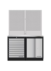 Kraftwerk, Werkstattschrank, Mobilio 2er Kombi Lochwand 1 Edelstahl, 9 Schubladen (136 cm, 200 cm)
