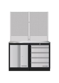 Kraftwerk, Werkstattschrank, Mobilio 2er Kombi Lochwand 2 Edelstahl, 5 Schubladen (136 cm, 200 cm)