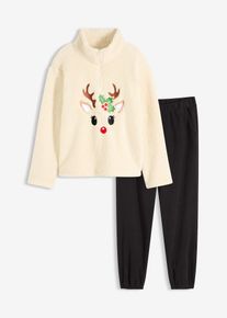 bonprix Femei Costum de casă din teddy cu pantaloni din fleece, bej, 48/50