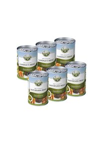 Bellfor natvoer op basis van insecten: startpakket met Landgut-Men&uuml; (Landgoed-Menu) & Natur-Men&uuml; (Natuurboerderij-Menu) (elk 3 x 400 g)