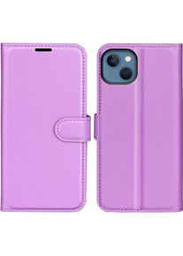 Cover-Discount iPhone 14 - Leder Etui H&uuml;lle violett (Apple iPhone 14), Smartphone H&uuml;lle, Violett