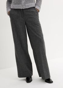 bonprix Wollhose mit Fischgratmuster, grau, Gr.44, hochwertige Hose mit weitem Bein und hohem Wollanteil, mit Kniefutter, aus Wolle