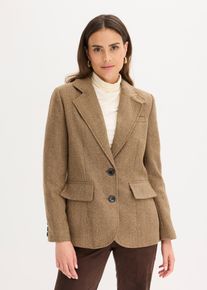bonprix Blazer mit Fischgratmuster und Wollanteil, braun