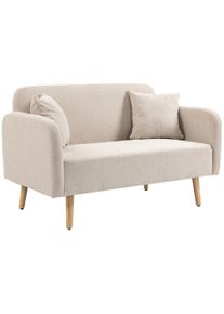 HOMCOM 2-seater Sofa Couch, Modern Design, incl. 2 Cushions, Wooden Legs, 130 x 70 x 80 cm, Cream | Aosom Ireland