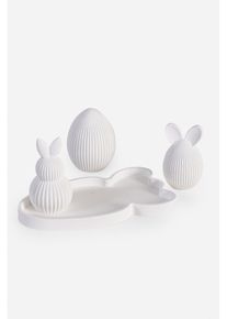 D&eacute;co lapins et &oelig;uf sur un plateau (ens. 4 pces) - blanc - taille 8x17 cm - bonprix