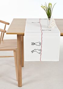 Chemin de table avec broderie de lapins - blanc - taille 40x140 cm - bonprix