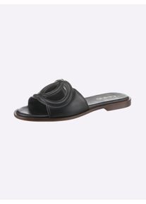 Heine Dames Slipper met cut-out-patroon in zwart ,maat 36, Witt, 100% Runderleer