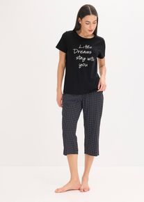 bonprix Femei Pijama capri 100% din bumbac organic, negru, 36/38