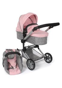 Bayer Chic 2000 CHIC2000 Kombi-Puppenwagen &raquo;Linus, Melange Grau-Rosa&laquo; mit Babywanne und Autositz