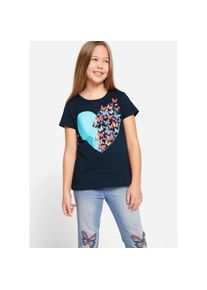 bonprix T-Shirt Regular Fit, Kurzarm, aus Baumwolle, mit Schmetterlings-Print blau, Gr&ouml;&szlig;e 128/134