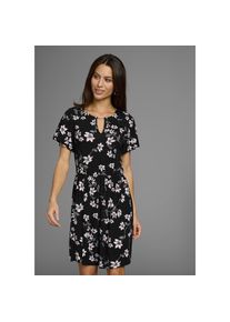 Laura Scott Sommerkleid mit V-Auschnitt, Fl&uuml;gel&auml;rmeln & elastischem Bund schwarz, Gr&ouml;&szlig;e 44/46