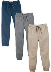Schlupfhose bonprix, Jungen, Gr. 122, N-Gr, blau (dunkelblau, sand, rauchgrau), Obermaterial: 100% Baumwolle, regular fit, Hosen Schlupfhose, aus Baumwolle, mit elastischem B&uuml;ndchen, Regular Fit