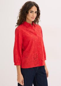 bonprix Lochstickerei-Bluse, rot, Gr.48, modische Bluse mit Lochstickerei, aus 100% Baumwolle