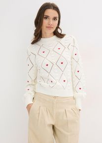 bonprix Sweter ażurowy z mieszanki bawełny, biały, 40/42