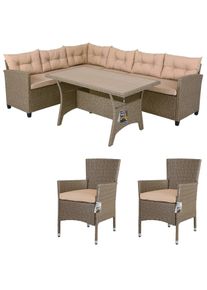 Casaria Polyrotan Loungeset Lissabon Grijs/Beige incl 2 stoelen
