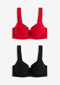 Reggiseno con coppe preformate ferretto e pizzo (pacco da 2), Rosso, Taglia 90B, bonprix