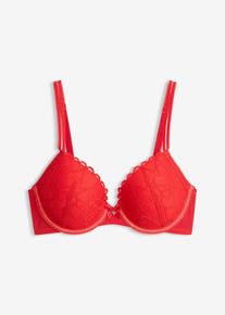 Reggiseno con coppe preformate e pizzo a cuoricini, Rosso, Taglia 90E, bonprix