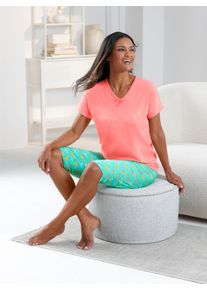 w&auml;schepur Dames Capripakken in blauwgroen/geel bedrukt + flamingo ,maat 36/38, Witt, 100% Katoen