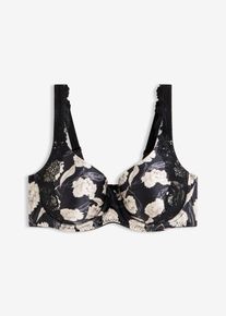 Reggiseno con coppe preformate effetto lucido e dettagli in pizzo, Nero, Taglia 105D, bonprix