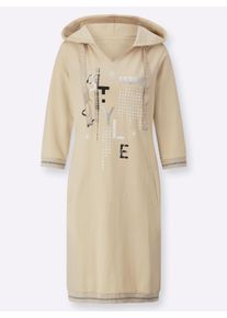 Damen Jerseykleid mit gl&auml;nzendem Druck in sand ,Gr&ouml;&szlig;e 48, WITT, 50% Baumwolle, 50% Polyester