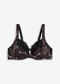 bonprix Női Merev&iacute;tős melltart&oacute; kip&aacute;rn&aacute;zott v&aacute;llp&aacute;ntokkal &eacute;s finom csipk&eacute;vel, fekete, 80C