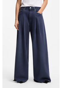 Weite Jeans BOSS Orange "SLOUCHY 2PL MR Premium Damenmode", Damen, Gr. 28, L&auml;nge 34, blau (medium grau 030), Denim/Jeans, Obermaterial: 53% Baumwolle, 47% Lyocell, unifarben, lang, Jeans Weite Jeans, mit volumin&ouml;sen Bundfalten