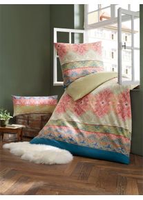 Bettw&auml;sche HEINE HOME Gr. 1, bunt (pistazie, koralle, gemustert), B/L: 135cm x 200cm, Renforc&eacute;, B/L: 80cm x 80cm, 2 Stk., Renforc&eacute;, 100% Baumwolle, Bettw&auml;sche, Bettw&auml;sche