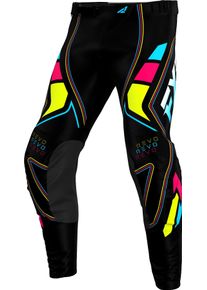 FXR Revo Velocity MX Rave, pantaloni in tessuto , colore: Nero/Fucsia/Turchia/Giallo Fluo , dimensione: 32