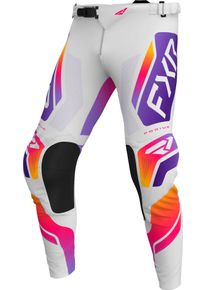 FXR Podium MX Grey, stoffen broek jeugd , kleur: Lichtgrijs/Lila/Oranje , maat: 22