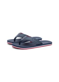 Zehentrenner Tommy Hilfiger "HILFIGER PADDED BEACH SANDAL", Herren, Gr. 47, blau (dunkelblau), Lederimitat, unifarben, Schuhe Zehentrenner, Sommerschuh, Flats, Strandschuh mit Ziersteppung
