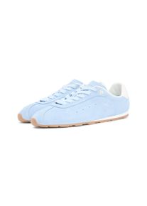 Sneaker Tommy Hilfiger "TH BELLA LOW RUNNER SUEDE", Damen, Gr. 39, blau (hellblau), Veloursleder, unifarben mit Farbeinsatz, Schuhe Sneaker, Halbschuh, Schn&uuml;rer, Freizeitschuh mit kontrastfarbenem Fersenbesatz