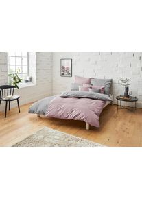 Wendebettw&auml;sche Bruno Banani "Merlin in Gr. 135x200 oder 155x220 cm", rosa (rosa, hellgrau), B/L: 155cm x 220cm, 1 Stk., 1 Stk., Biber, B/L: 80cm x 80cm, 2 Stk., Biber, Obermaterial: 100% Baumwolle, Bettw&auml;sche, Wendebettw&auml;sche, Baumwollbettw&auml;sche, Leinen-Look in Melange-Optik