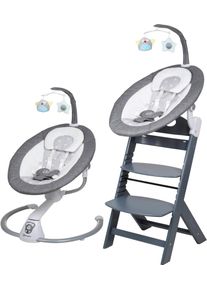 Hochstuhl BABYGO "Family Homey Set, grau/hellgrau", Kinder, grau (grau, hellgrau), St&uuml;hle Hochstuhl, mit elektrischer Babywippe inkl. Spielbogen