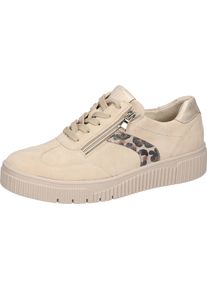 Waldl&auml;ufer Plateausneaker WALDL&Auml;UFER "K-SANSA", Damen, Gr. 8,5 (42,5), beige (hellbeige, goldfarben, leo), Nappaleder, Nubukleder, Veloursleder, kontrastfarbene Details, metallic, Schuhe Plateausneaker, Schn&uuml;rschuh, Halbschuh, Freizeitsneaker mit Leder-Fu&szlig;bett, K-Weite