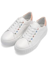 Plateausneaker Ara "MONACO", Damen, Gr. 8, atmungsaktiv, wei&szlig; (wei&szlig;, aprikot), Glattleder, unifarben mit Farbeinsatz, Schuhe Plateausneaker, Freizeitschuh, Halbschuh, Schn&uuml;rer mit Kontrastbesatz, H-Weite