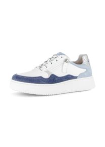 Plateausneaker Gabor "COMO", Damen, Gr. 42, wei&szlig;, blau, silber, Glattleder, Veloursleder, Schuhe Plateausneaker, Freizeitschuh, Halbschuh, Schn&uuml;rschuh in Komfortweite K (=extraweit)