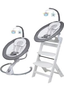Hochstuhl BABYGO "Family Homey Set, wei&szlig;/hellgrau", Kinder, grau (wei&szlig;, hellgrau), St&uuml;hle Hochstuhl, mit elektrischer Babywippe inkl. Spielbogen