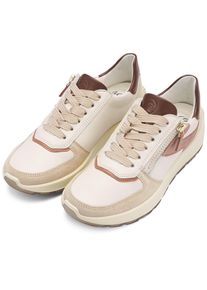 Plateausneaker Ara "NEW YORK", Damen, Gr. 8 (42), beige (creme, sand), Glattleder, Veloursleder, kontrastfarbene Details, Schuhe Plateausneaker, Plateau, Freizeitschuh, Halbschuh, Schn&uuml;rer, Kontrastbes&auml;tze, H-Weite